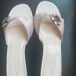 Baby Pink Flower Kitten Mules Heels